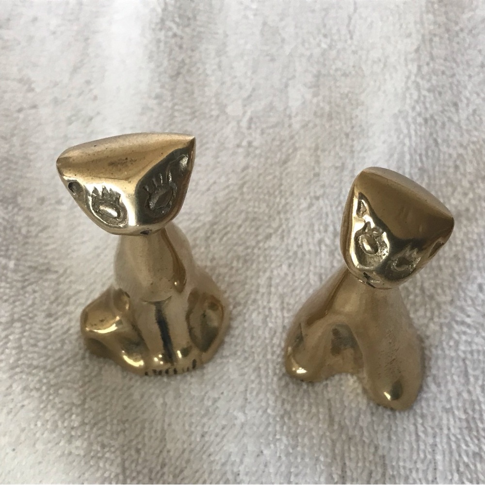 Vintage Solid Brass Sitting Cat Kittens Set (2) - Picture 3 of 8
